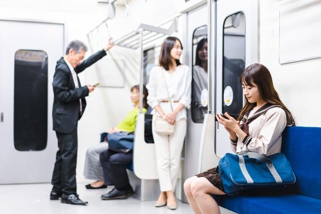 Passengers on a train in Japan