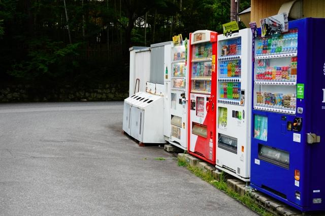 Vending machines lined up on a street in Japan