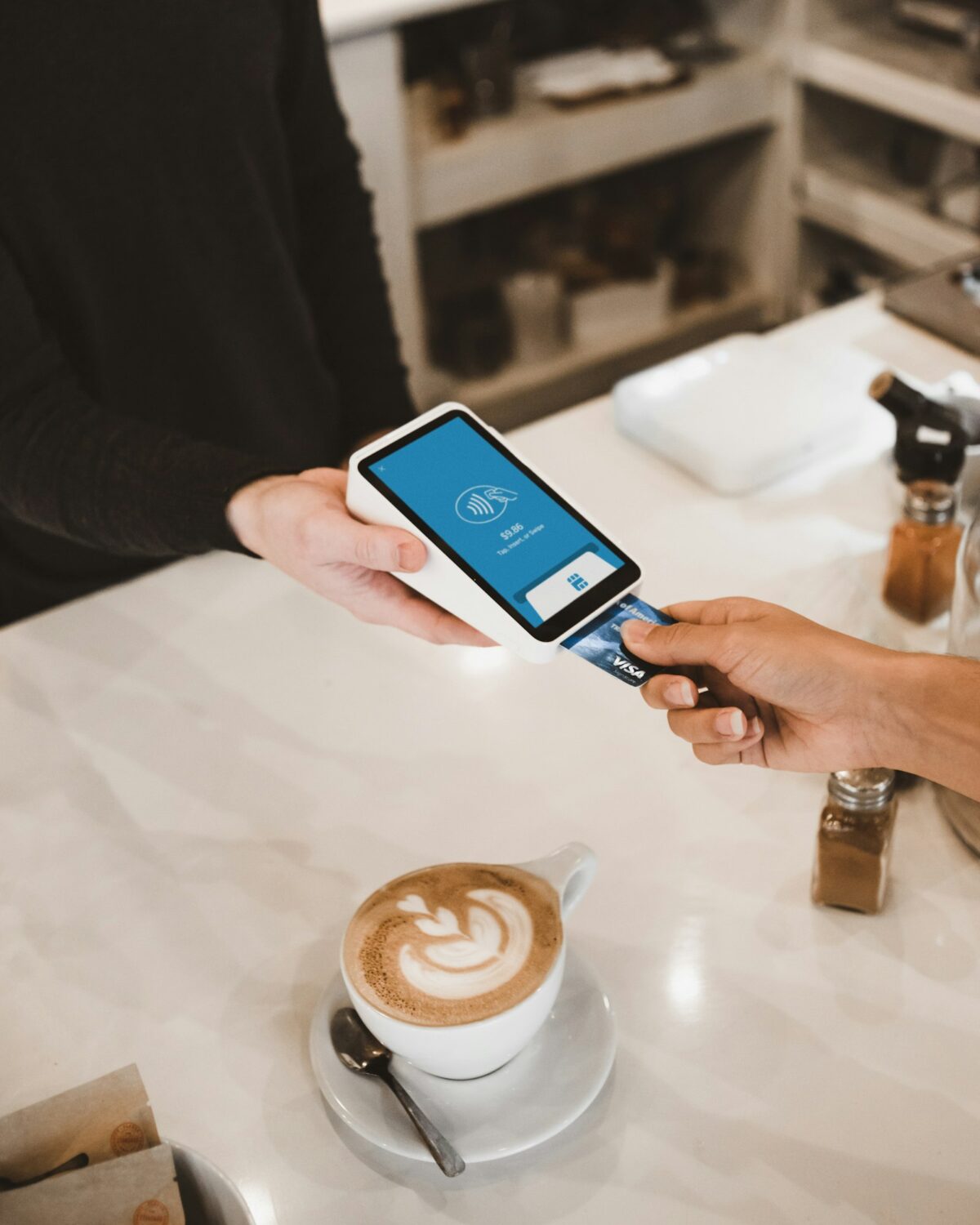 Contactless card payment at a checkout counter
