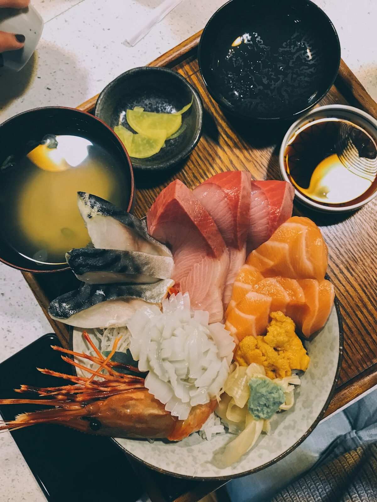 A plate of sushi at a Japanese restaurant