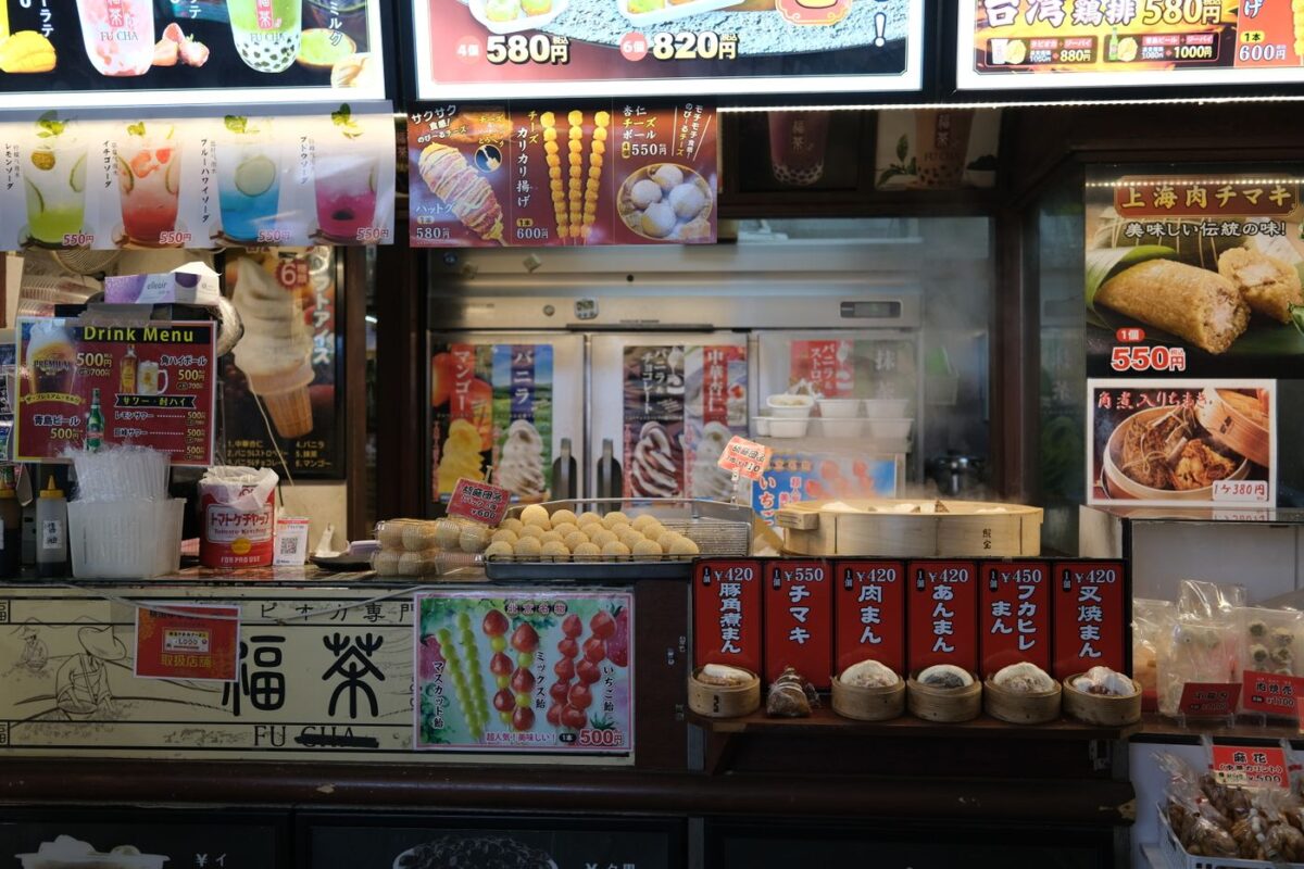 Shelves of Japanese snacks and souvenir sweets in a shop